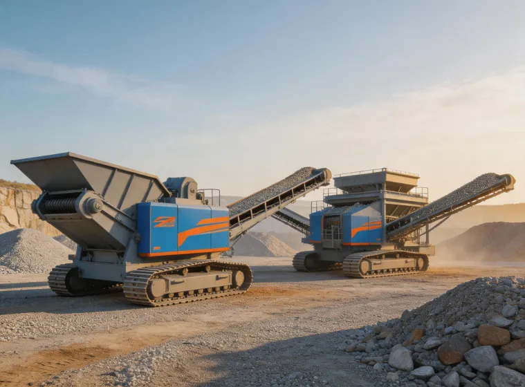 Mobile jaw crusher working near a quarry face